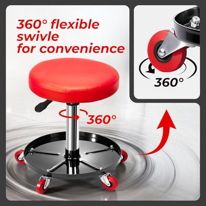 Mechanic Stool, Pneumatic Roller Seat Rolling Pneumatic Creeper | Garage Shop Seat Adjustable Height 15.7"-20.2" Padded Rolling Workshop Stool with Tool Tray for Garage Shop Auto Repair