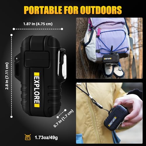 LcFun Electric Lighter Windproof Dual Arc USB Rechargeable Flameless Plasma Lighters Waterproof Matches for Camping Hiking Survival Tactical Gear Birthday Gifts for Men Husband - color: Black