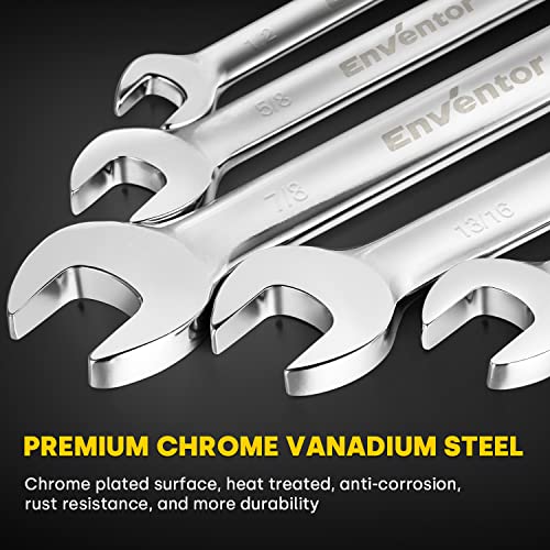 Enventor 12 Pieces SAE 1/4-7/8", 180° Flex Head Ratcheting Wrench Set, CRV Steel, 72-Teeth, 12-Point Combination Ratchet Wrenches Set with Rolling Pouch - size: SAE-12PCS