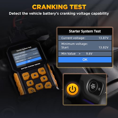 BT460 12 24v Car Battery Tester 30-2000 CCA Battery Load Tester Automotive Battery Tester with Cranking Charging System Test,2.8" Color Display and Data Review