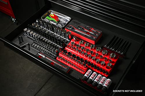 ARES 60035-3-Piece Set SAE Magnetic Socket Organizers - RED -Includes 1/4 in, 3/8 in, 1/2 in Socket Holders - Holds 68 Standard (Shallow) and Deep Sockets - Also Available in GREEN - color: Red (Sae), size: 1/4, 3/8, 1/2-Inch Drive - 3-Piece Set