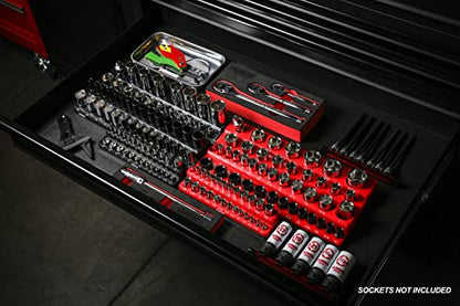 ARES 60035-3-Piece Set SAE Magnetic Socket Organizers - RED -Includes 1/4 in, 3/8 in, 1/2 in Socket Holders - Holds 68 Standard (Shallow) and Deep Sockets - Also Available in GREEN - color: Red (Sae), size: 1/4, 3/8, 1/2-Inch Drive - 3-Piece Set