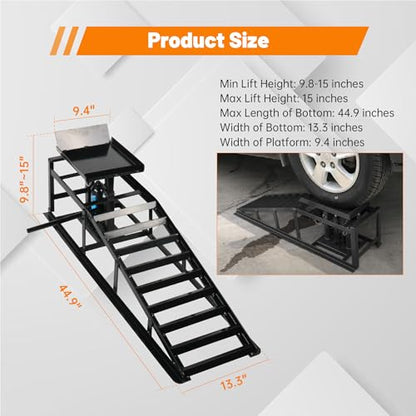 2 Pack 5T Low Profile Hydraulic Car Ramps, Black | Integrated Hydraulic Jack, Adjustable Lifting Height, High-Strength Steel, Ideal for Low Profile Vehicles, DIY Garage - size: 10000lbs/5T-Black