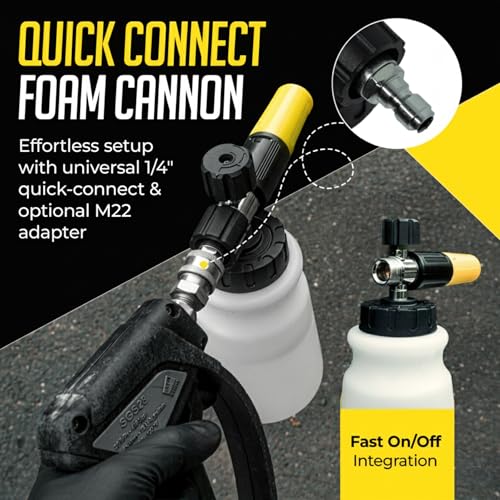 Hornet Foam Cannon for Pressure Washer (Wide Mouth) - Soap Gun for Power Washer - 4000 PSI Adjustable Car Wash Sprayer with 1.1mm Orifice - 1/4" Quick Connector - 1L Bottle