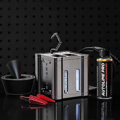 AutoLine Pro Automotive Ventus Smoke Machine Leak Tester EVAP Vacuum - World's #1 Self-Powered Li-Ion Battery Unit - OEM Odorless Fluid Lasts 500 Tests - Built-in Air Compressor - Cone Cap Plugs
