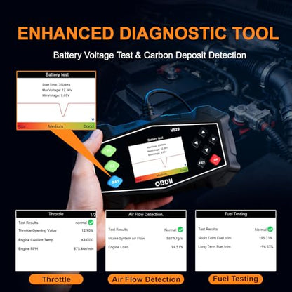 Enhanced OBD2 Scanner Diagnostic Tool - Check Engine Code Reader with Battery Tester, EVAP, Live Data, Mode 6/8, Professional Car Scan Tool with Freeze Frame, DTC Lookup for All OBDII Vehicles 1996+