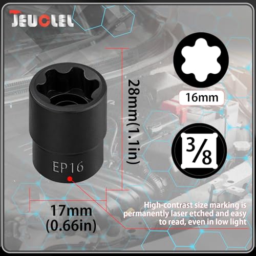 EP Socket EP16, 6 Point 3/8” Dr Female External E-Torx Plus Socket | EP Socket, Female External, E-Torx Plus Socket, External, Cr-V Steel, High Deformation Prevention - size: EP16