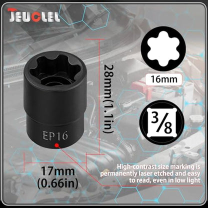 EP Socket EP16, 6 Point 3/8” Dr Female External E-Torx Plus Socket | EP Socket, Female External, E-Torx Plus Socket, External, Cr-V Steel, High Deformation Prevention - size: EP16