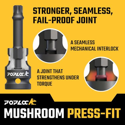 Poplock Impact Driver Set | 5-Piece ½ inch Drive Star Bit Set | 150mm Long Impact Driver Bit Set with 6-Lobed Allen Tips for Torx Fasteners T30 T40 T45 T50 T55 - size: 5 PCS