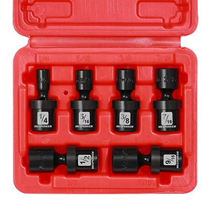 MIXPOWER 6PCS 1/4" Drive SAE Shallow Universal Impact Socket Set, 1/4" - 9/16", Swivel Socket with Flexible Wobble, CR-MO - size: 6 Pcs SAE 1/4" Dr. (Shallow)