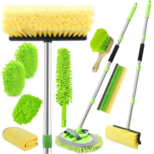 62" Car Wash Brush with Long Handle, Chenille Microfiber Car Wash Mop Mitt, Wheel Brush, Windshield Window Squeegee, Microfiber Towel, Gloves, Car Cleaning Brush Kit Supplies for Car,Truck,SUV,RV,Boat - size: 12 Pack