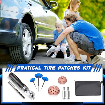 Zonon 29 Pcs Tire Repair Patch Tool Kit Including 24pcs Tire Patch Plugs (34/40/50 Mm), Buffing Wheel, Tire Patch Roller with 4mm Twist Drill Bits for Car, Motorcycle, Vehicle Repairing