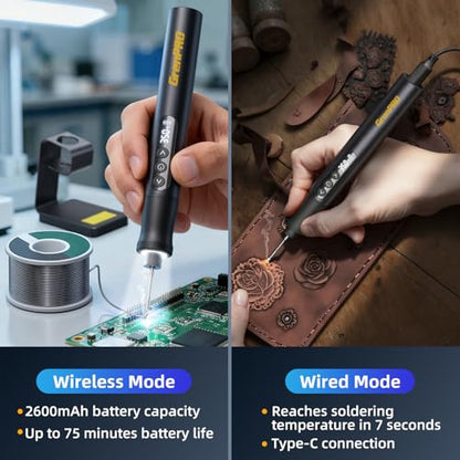 GRENPRO Cordless Soldering Iron Kit, 7 Seconds Fast Heating (300F-1020F), Auto Sleep, 3 Precision Soldering Tips (C210), 360 Swivel Stand, Digital Display, LED Light for Precision Repair