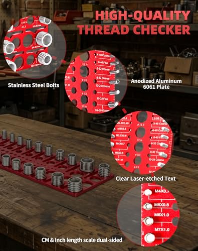 66 Thread Checker, VEXTHYX 22 standard/sae & 18 metric nut and bolt thread measuring tool with 26 drill bit gauges, wall-mountable bolt size identifier finder with Inch & CM ruler for Mechanics Repair - size: 66 Thread Checker
