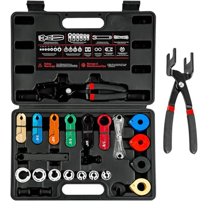 XOOL 26PCS Fuel Line Disconnect Tool Set, Master Quick Disconnect Kit with AC & Fuel Line Pliers, Spring Lock Tools, for Ford GM Chevy Automotive AC Transmission Systems