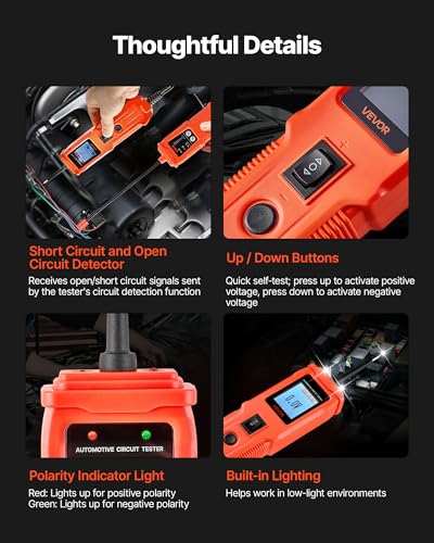 VEVOR Automotive Circuit Tester Kit, 8-35 DCV Power Circuit Probe Tester with TFT Color Display and Lighting, 2-in-1 Electrical Automotive Power Tester Probe with 19.7 ft / 6 m Extension Cable - style: SVM10