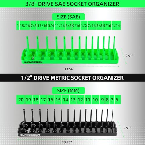 GURADESIGN 8PCS Socket Organizer Set, Socket Holder, 1/4", 3/8", 1/2" Metric & SAE Socket Tools Trays. - style: 8PCS Socket Organizer Tray Set