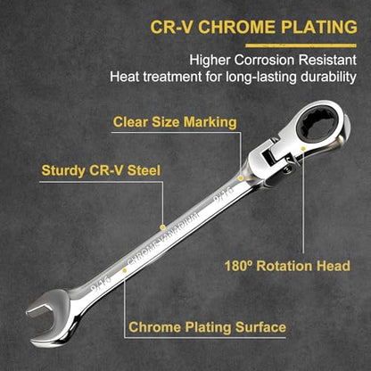 Egofine Flex Head Ratcheting Wrench Set 10 Piece, SAE Wrench Set, CR-V Steel 1/4" to 3/4" Wrench, 72-Teeth Combination wrench set, Chrome plated Ratchet Wrenches Set with Tool Roll Bag - style: SAE-10 piece set