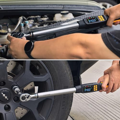 Digital Torque Wrench Set, 1/2 Inch Driver Torque Wrench with Socket Adapter and Extension Bar, 12.5-250 ft-lb (17-340 Nm), ±2% Accuracy, 72-Tooth, for Automotive Truck Car Motorcycle - size: 1/2" 340Nm