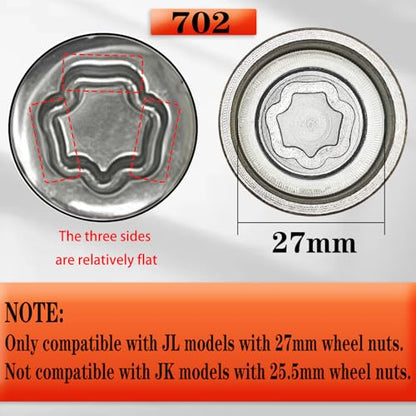 JL 702 for 27mm Nuts, Wheel Locking Nut Key for Jeep (JL) Dodge | Wheel Lock Nut Socket Adapter, Anti-Theft Lug Nut Removal Tool, Anti-Theft Screw Remover, Repair Tool, Tyre Fitting, garage - size: 702