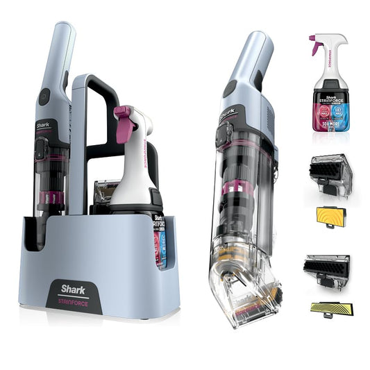 Shark StainForce Cordless Spot Cleaner, Dual-Activated Easy Spray Formula, OXY-Powered Cleaning, Indoor + Outdoor, Carpets, Upholstery, Car Seats & Stairs, Pet Urine & Odor Remover, 5" Tool, HX102BRN - style: StainForce w/ Stain Eliminator Tool + Wide Sta
