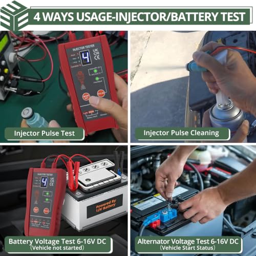 EYPINS 2 in 1 Automotive Fuel Injector Tester Cleaner Kit & Battery Check | Universal for EFI /GDI Injector Cleaning,Clogging Test,8 Pulse Modes,Dual Channel,Battery Alternator Diagnostic Tool