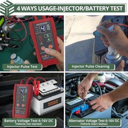 EYPINS 2 in 1 Automotive Fuel Injector Tester Cleaner Kit & Battery Check | Universal for EFI /GDI Injector Cleaning,Clogging Test,8 Pulse Modes,Dual Channel,Battery Alternator Diagnostic Tool
