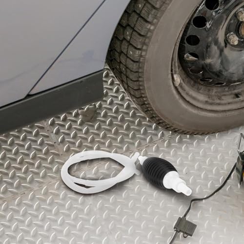 Manual Hand Fuel Transfer Pump with Corrugated Siphon Hose and Plastic Wall-mount Bracket for Gasoline Diesel Water Fluid Transfer Versatile for Vehicle and Agricultural Use