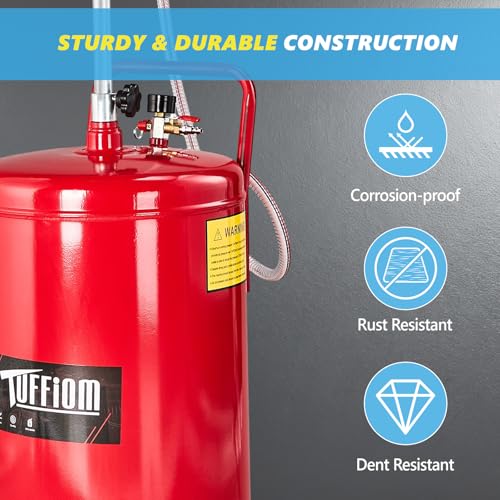 TUFFIOM 20 Gallon Waste Oil Drain Tank with Wheels & Handle, Adjustable Funnel Height Air-Operated Oil Drainer, Large Capacity Leak-Proof Oil Drain Container for Auto Fluids, Garage, Red