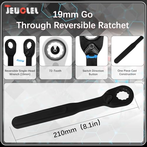 14PCS SAE Pass Through Socket Set, 3/8" Drive Go-Thru Ratchet Kit | SAE Impact, Deep Socket Wrench Adaptor, Reversing Ratchet, Extension Bar, Cr-V Steel, Low Profile, Long Bolts, Tight Spaces - size: 14Pcs Sae