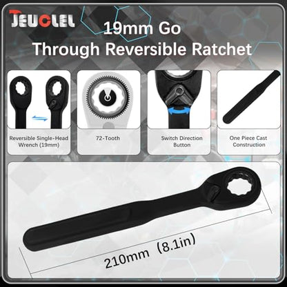 14PCS SAE Pass Through Socket Set, 3/8" Drive Go-Thru Ratchet Kit | SAE Impact, Deep Socket Wrench Adaptor, Reversing Ratchet, Extension Bar, Cr-V Steel, Low Profile, Long Bolts, Tight Spaces - size: 14Pcs Sae