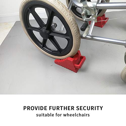 ROBLOCK 2 Pack Rubber Wheelchair Chock Stopper with Handle for Wheelchair Stability Hospital Garden Dinner Room- Red - color: Red