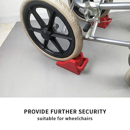 ROBLOCK 2 Pack Rubber Wheelchair Chock Stopper with Handle for Wheelchair Stability Hospital Garden Dinner Room- Red - color: Red