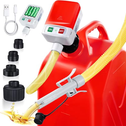 Fuel Transfer Pump with Auto-Stop,3.4GPM, USB & AA Battery Powered,30s Alert Beep,51"Hose Portable Fuel Pump with 4 Tank Adapter,Portable Liquid Pump with Nozzle for Gasoline,Diesel,Oil