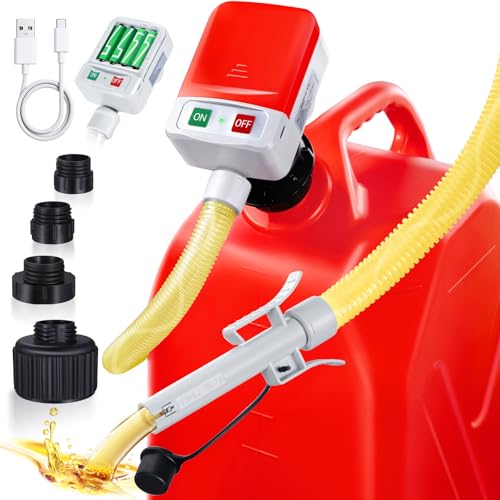 Fuel Transfer Pump with Auto-Stop,3.4GPM, USB & AA Battery Powered,30s Alert Beep,51"Hose Portable Fuel Pump with 4 Tank Adapter,Portable Liquid Pump with Nozzle for Gasoline,Diesel,Oil