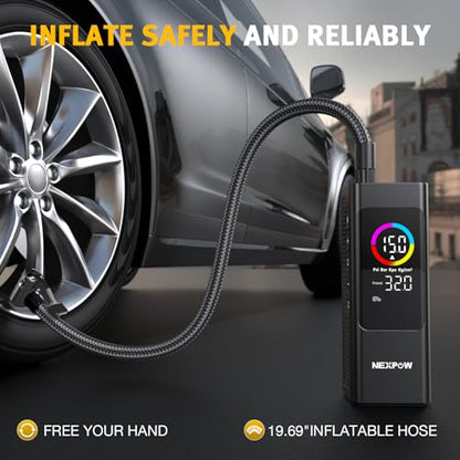 Tire Inflator Portable Air Compressor, NEXPOW 150 PSI Cordless Car Air Pump with Digital Gauge, Rechargeable 7800mAh Battery, LED Light, for Car Tires, Bike, Motorcycle, Ball, Inflatables