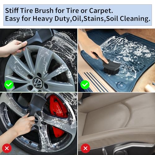 Fitosy Wheel Rim & Tire Brush Set, Soft & Stiff Bristle Wash Cleaning | Supplies Kit for Car Body Exterior Surface Carpet, Truck SUV RV Motorcycle
