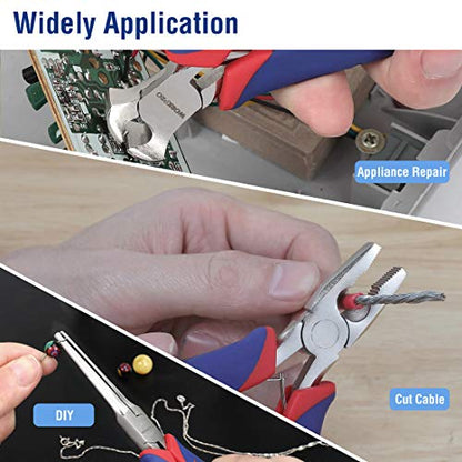WORKPRO 6-piece Mini Pliers Set with Pouch | Needle Nose, Diagonal, Long Nose, Bent Nose, End Cutting and Linesman, for Making Crafts, Repairing Electronic with Pouch - color: Blue