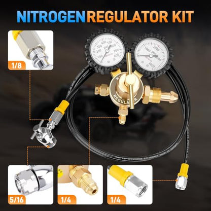 Nitrogen Regulator Kit, 4000PSI Nitrogen Shock Fill Tool with No-Loss Schrader Chuck & Gauge, for Shock Absorbers, Compatible with Dirt Bike, ATV, UTV, Honda, Kawasaki, Yamaha