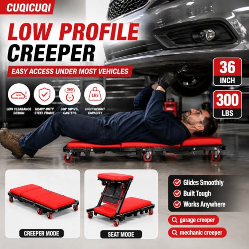 Automotive Creeper, 36 Inch Z-Shaped Garage Creeper, Low Profile Mechanic Creeper Seat with 300 lbs Capacity, 360° Swivel Casters for Car Repair, Garage and Workshop