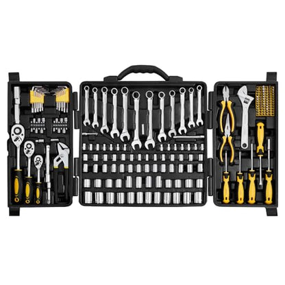 VEVOR Mechanics Tool Set 207 Pieces 1/4" 3/8" 1/2" Drive Sockets -SAE and Metric Mechanic Tool Kit with Bits - Wrenches, Ratchet Handle, Accessories, and Plastic Storage Case - for Automotive Repair - size: 1/4"&3/8"&1/2", style: 207 PCS