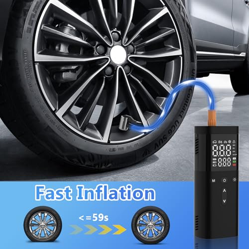 Tire Inflator Portable Air Compressor,25000mAh and 150PSI Air Pump for Car Tires, 5X Faster Portable Air Pump with Digital Pressure Gauge for Cars, SUV, Bike & Motorcycle Tires, Ball,Etc.