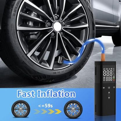 Tire Inflator Portable Air Compressor,25000mAh and 150PSI Air Pump for Car Tires, 5X Faster Portable Air Pump with Digital Pressure Gauge for Cars, SUV, Bike & Motorcycle Tires, Ball,Etc.
