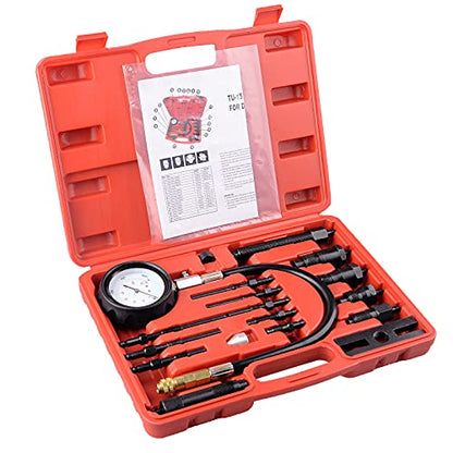 DAYUAN 17Pcs Diesel Engine Compression Tester Tool Automotive Compressor | 0-1000 PSI / 70 Bar Gauge，9 Glow Plug & 4 Injector Adapters，Built-In Resetter，Fits Diesel Cars, Trucks & Tractors