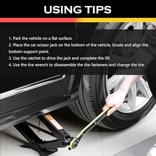2T Scissor Jack for Car Tool Kit,Heavy Duty Car Tire Changing Kit for Automotive Lifting with Ratchet Wrench & Lug Wrench,Sturdy Cars Jack Kits Automotive Tools Lift Range 3.93-15.35"