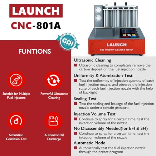 LAUNCH X-431 CNC-801A Fuel Injector Cleaner Machine 6-Cylinder Ultrasonic GDI EFI SFI Fuel Injector Tester and Cleaner Fuel Injector System Cleaning Machine - 110V
