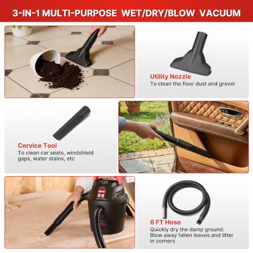 Shop-Vac 1.5 Gallon 2.0 Peak HP Wet/Dry Vacuum, Small Portable Shop Vacuum with Attachments, Mini for Garage, Car, Home and Pet