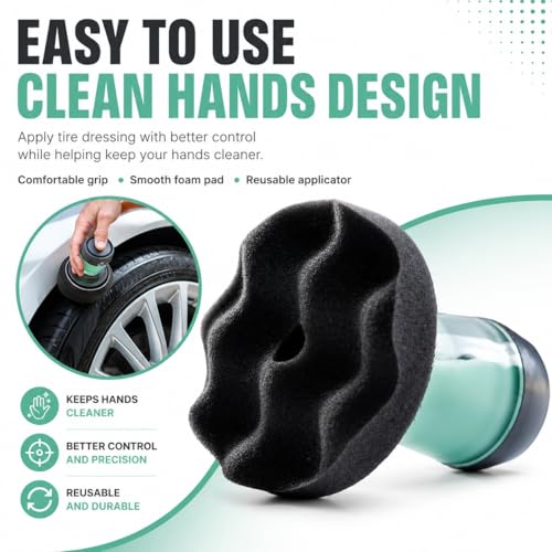 Flow Tire Shine Applicator Pad for Cars & Trucks, Reusable Tire Dressing Applicator, No-Drip Streak-Free Finish, Works with Tire Shine Gels, Sprays & Dressings