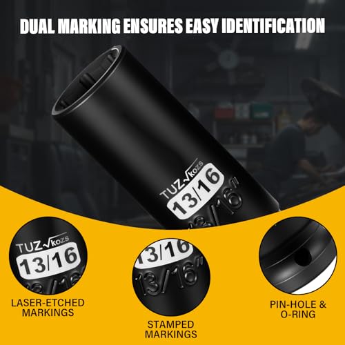 1/2 Inch Drive 13/16 Inch Deep SAE 6 Point CR-MO Impact Socket | Radius Corner Design,Square Chamfered Opening,Axle Nut Impact Grade Socket for Easy Removal - size: 1/2” Drive 13/16 Deep, style: 1/2" Drive Deep Socket