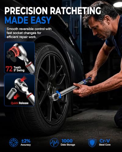 Digital Torque Wrench 3/8 & 1/2 Drive 5.02-99.57 Ft. Lb (6.8-135 N.m) / 12.54-250.7 Ft. Lb (17-340 N.m) ±2% Accuracy Digital Torque Wrench Set with Buzzer and LED Flash for Bike, Moto, Car - size: 5.02-99.57 Ft. Lb /12.54-250.7 Ft. Lb, style: 3/8 1/2-INCH